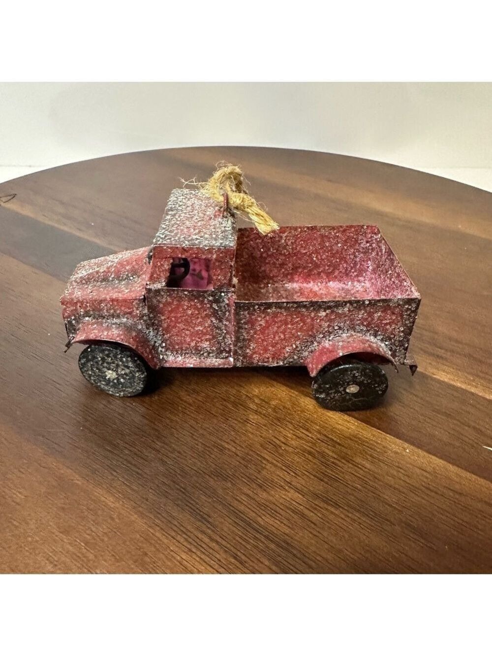 Vintage Red Pickup Truck Christmas Ornament Rustic Metal Holiday Decor